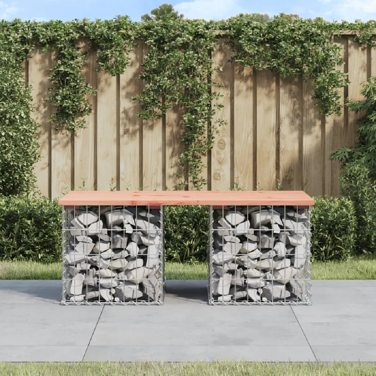 vidaXL Banc en Gabion - Bois de Douglas 103 cm