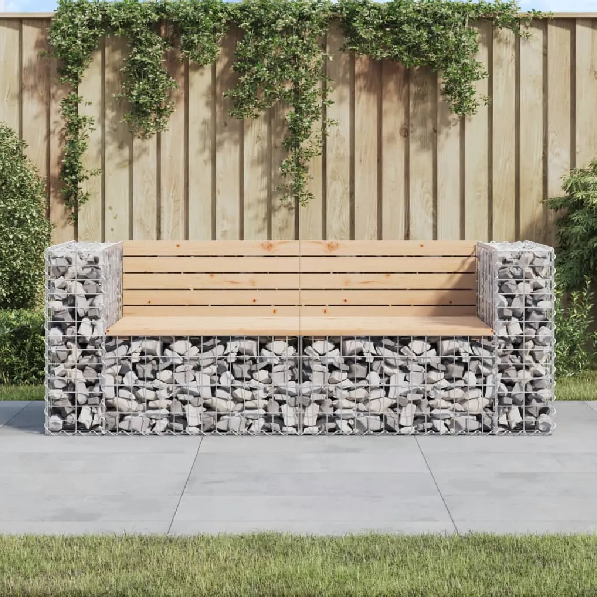 vidaXL Banc de jardin design gabion 184x71x655 cm bois massif de pin 3196236 - vue 2