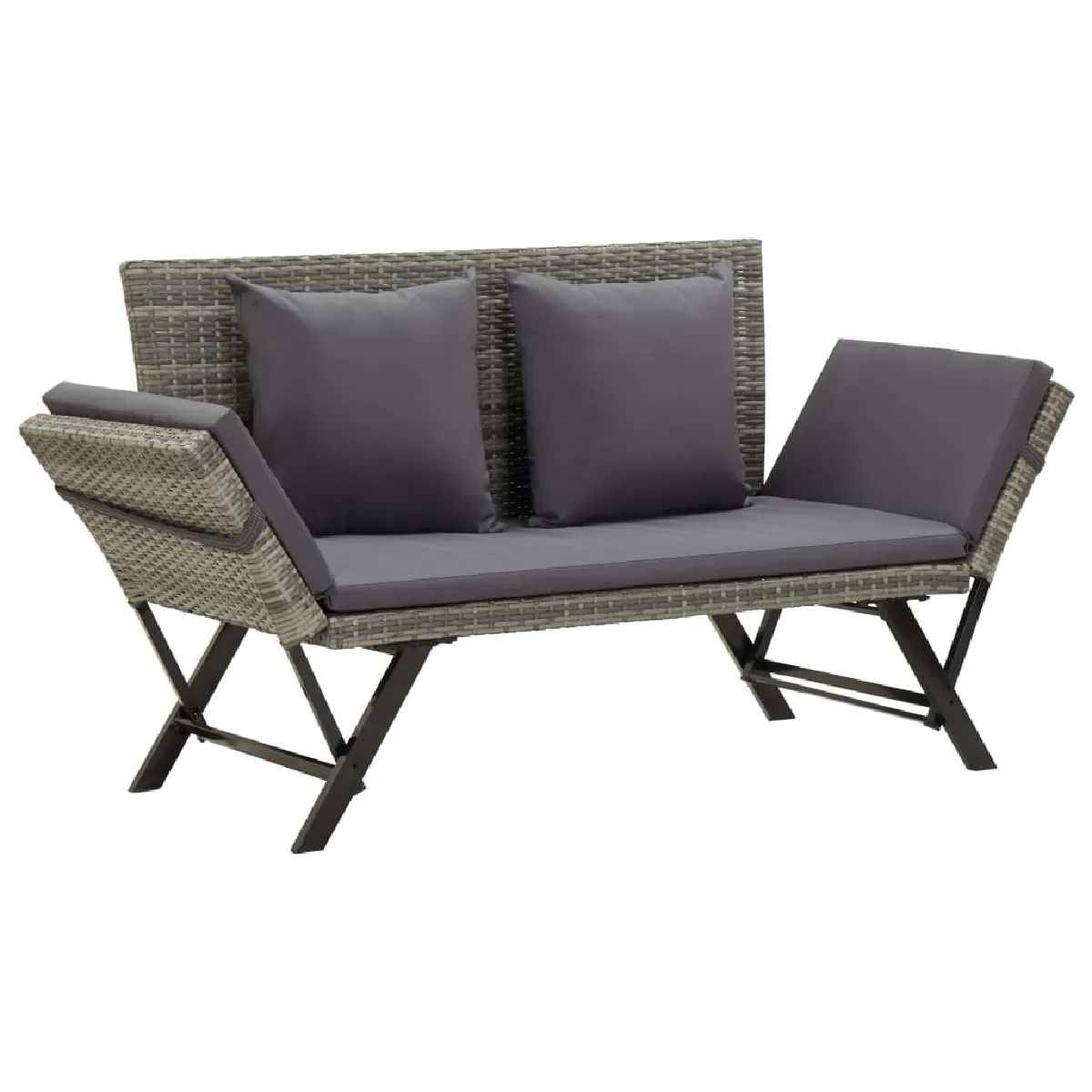 vidaXL Banc et lit de jardin 2 en 1 résine tressée - vue 3