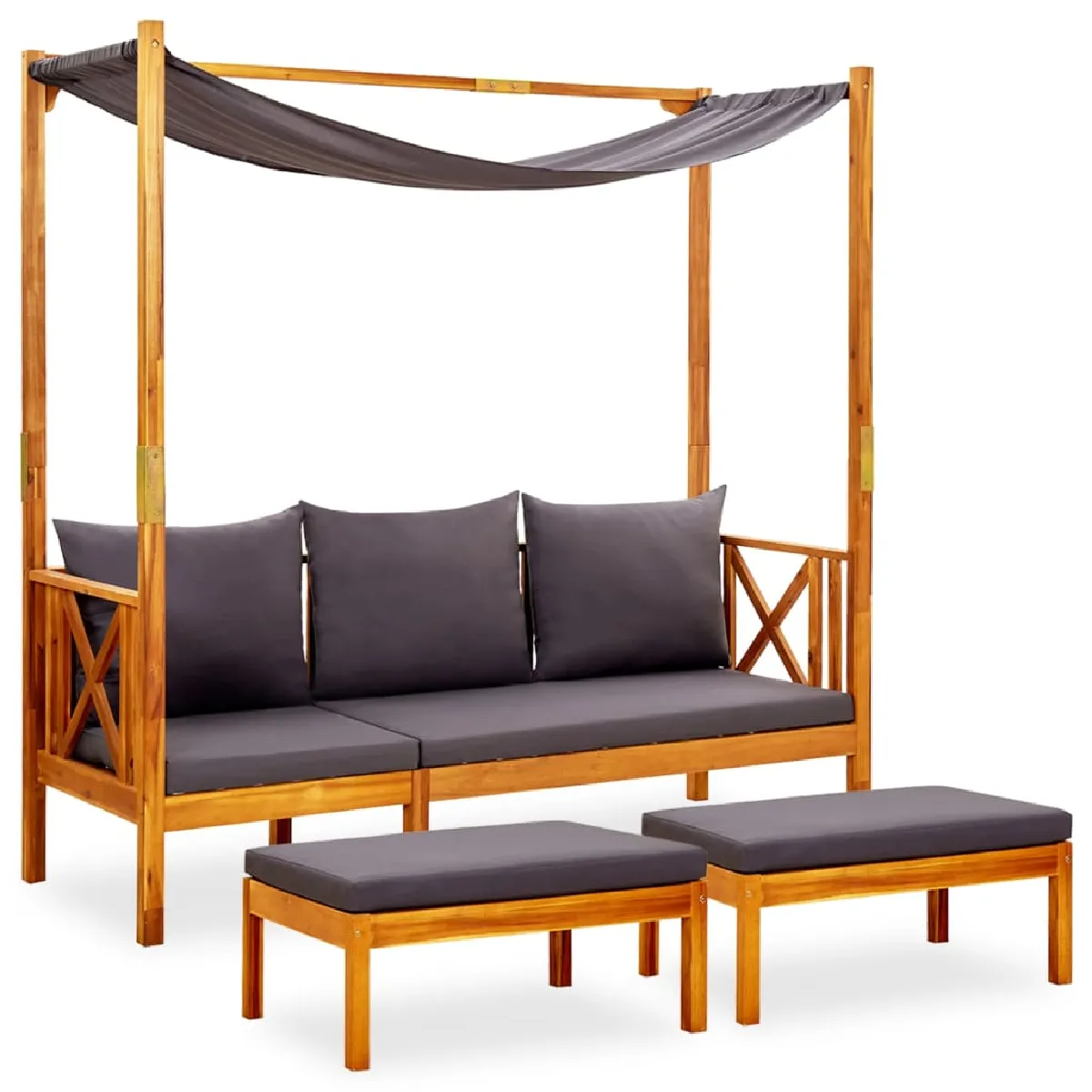 vidaXL Banc de jardin avec auvent et repose pieds Bois dacacia solide 29 cm - vue 2