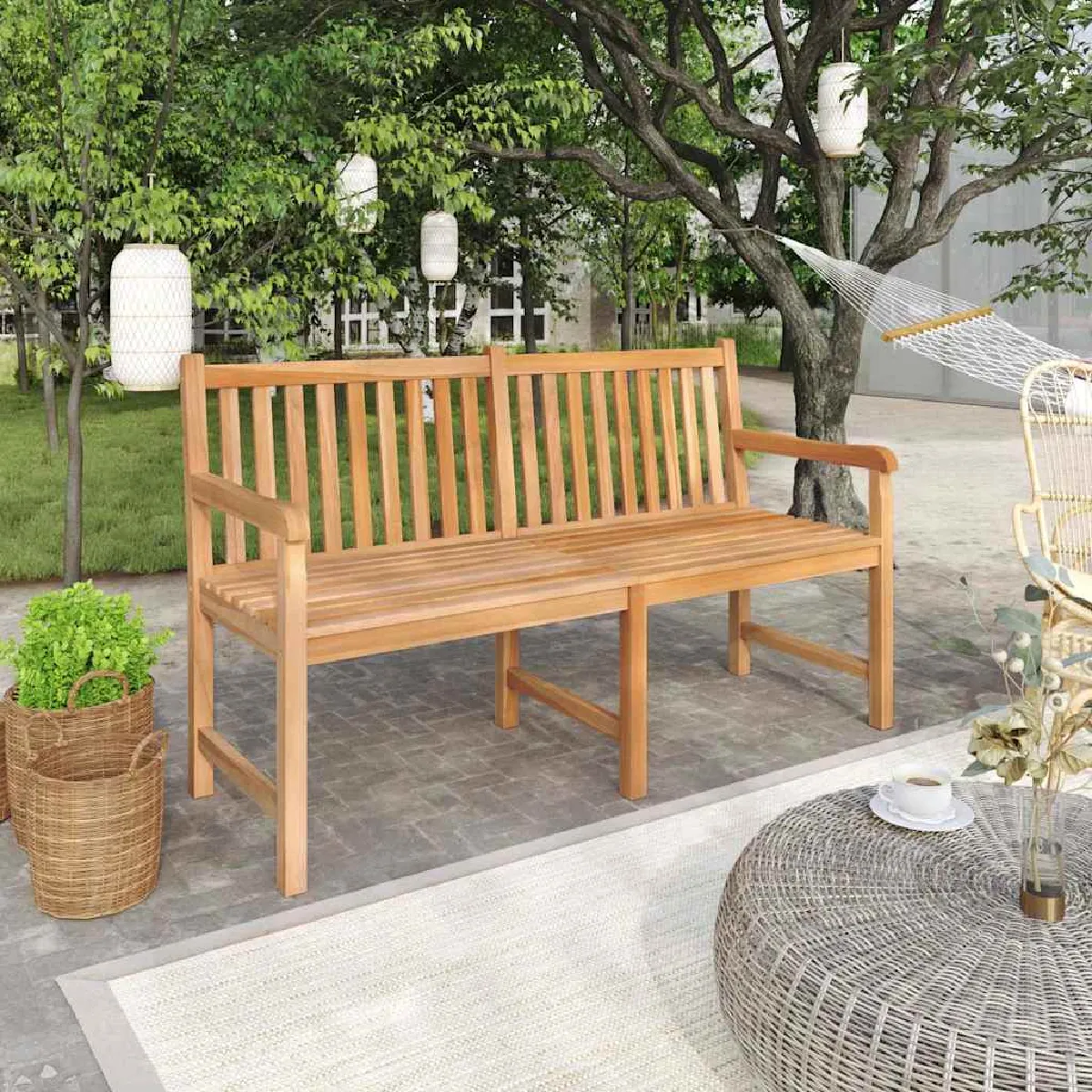 Non Communiqué Marron Vidaxl Banc De Jardin 150 Cm Bois De Teck Solide - Image 3