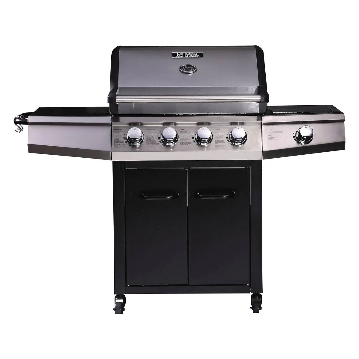 58886)Barbecue CHIC,Barbecue gril à gaz avec 4 brûleurs argenté FR