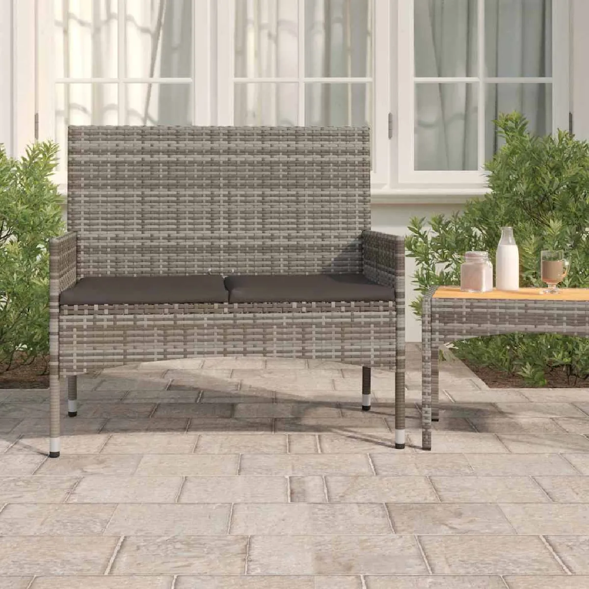vidaXL Banc de jardin à 2 places avec coussins Résine tressée 364113