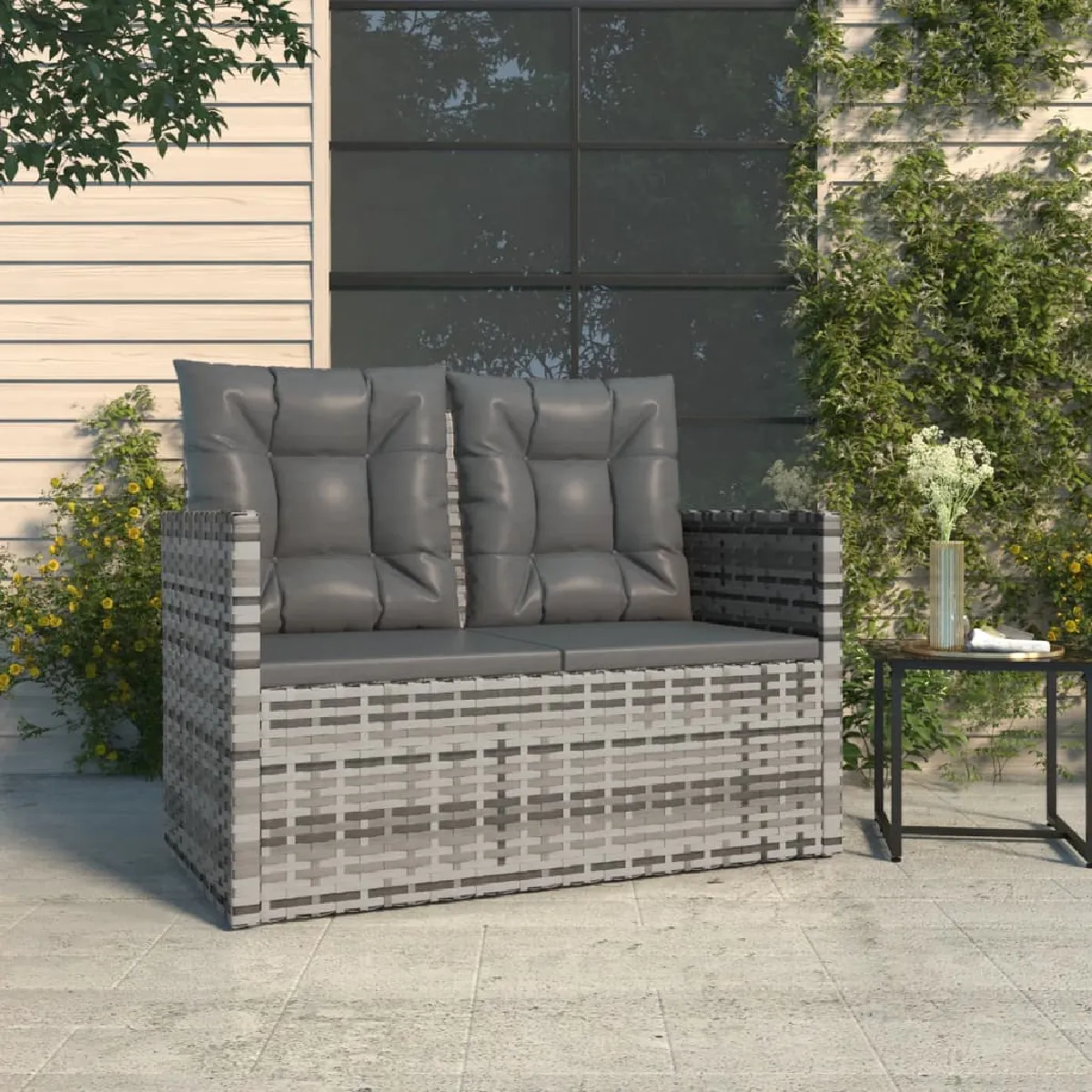 Non Communiqué Gris Vidaxl Banc De Jardin Avec Coussins 105 Cm Résine Tressée 362319 - Image 3