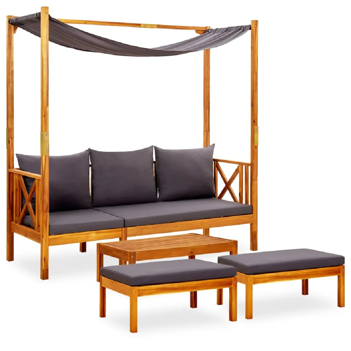 vidaXL Banc de jardin avec table et repose pieds 85 x 57 x 29 cm Bois dacacia massif avec finition à lhuile - vue 2