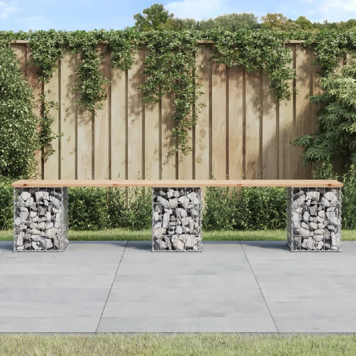 vidaXL Banc de jardin design de gabion 203x31x42 cm bois massif de pin 834332 - vue 2