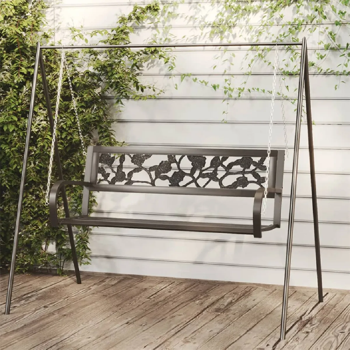 Vidaxl Balancelle de jardin 125 cm Acier et plastique Noir 125 x 53.5 x 42 cm (l x P x H) 13.25kg - vue 1