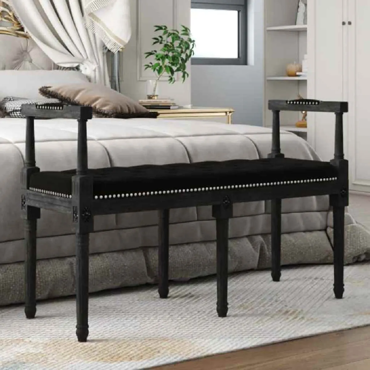 vidaXL - Banc - Velours - Noir - 110x40x70 cm - Image 2