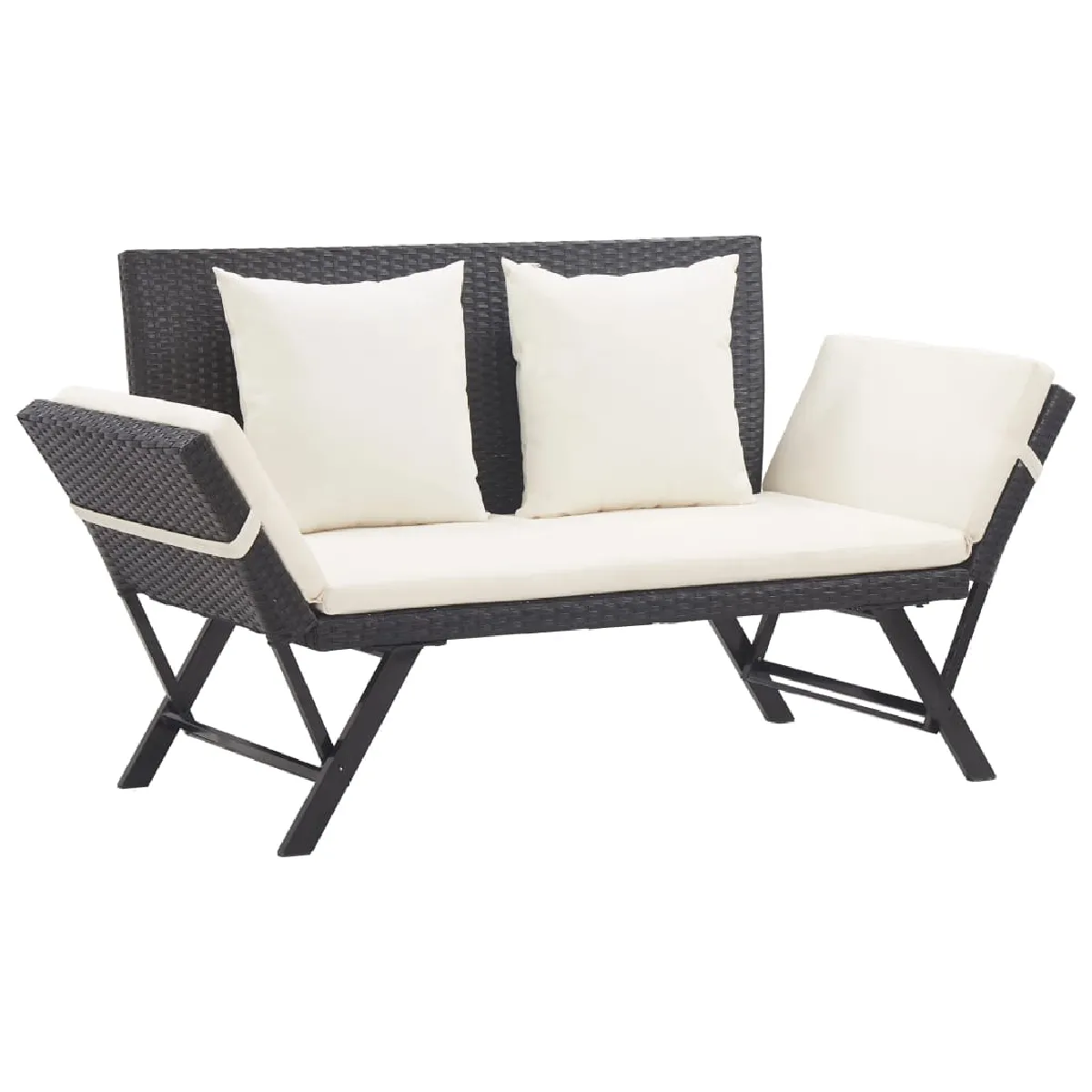 vidaXL Banc et lit de jardin 2 en 1 résine tressée - vue 4