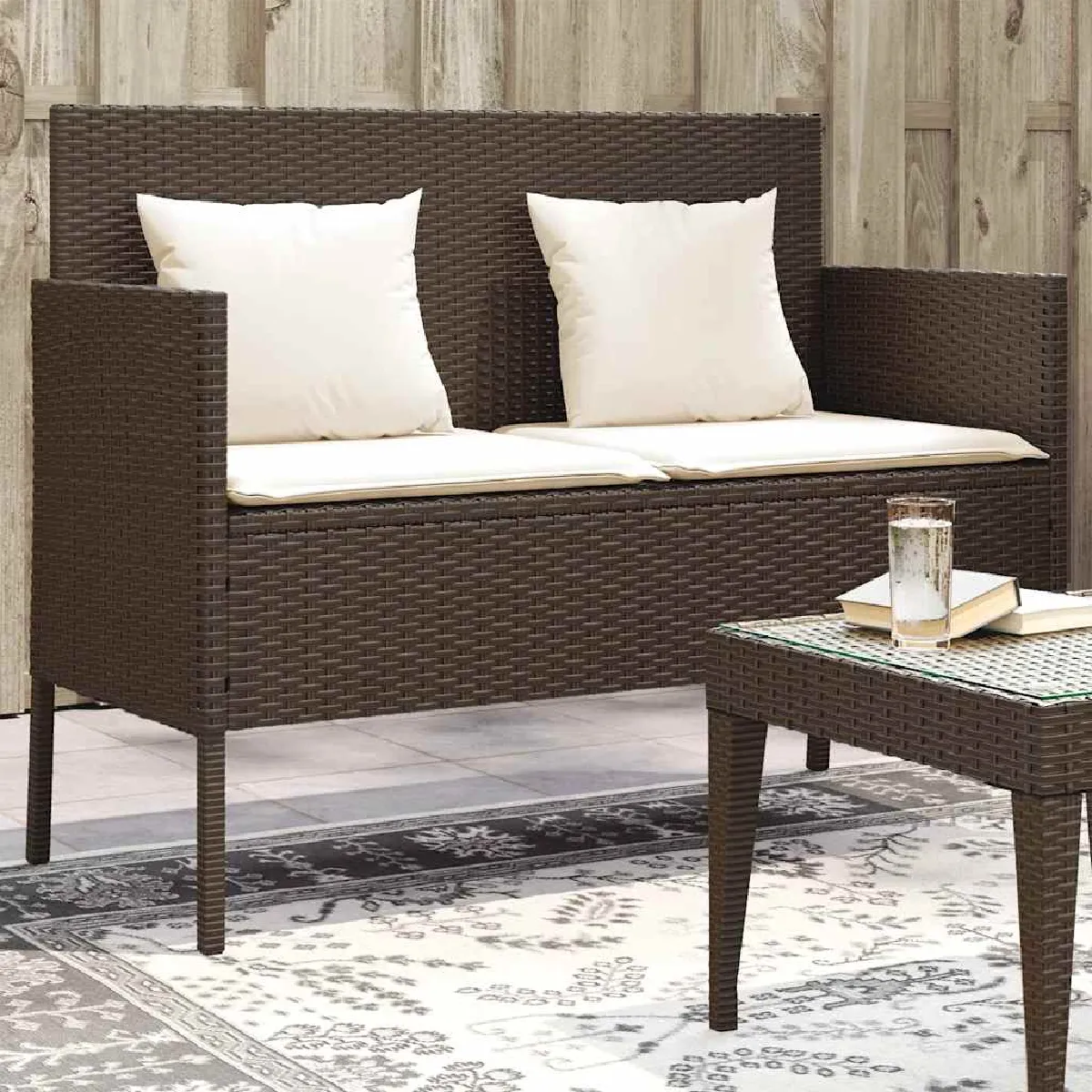 vidaXL Banc de Jardin avec Coussins Siège de Patio Chaise de Terrasse Meuble de Parc Arrière cour Balcon Extérieur 365766 - vue 3