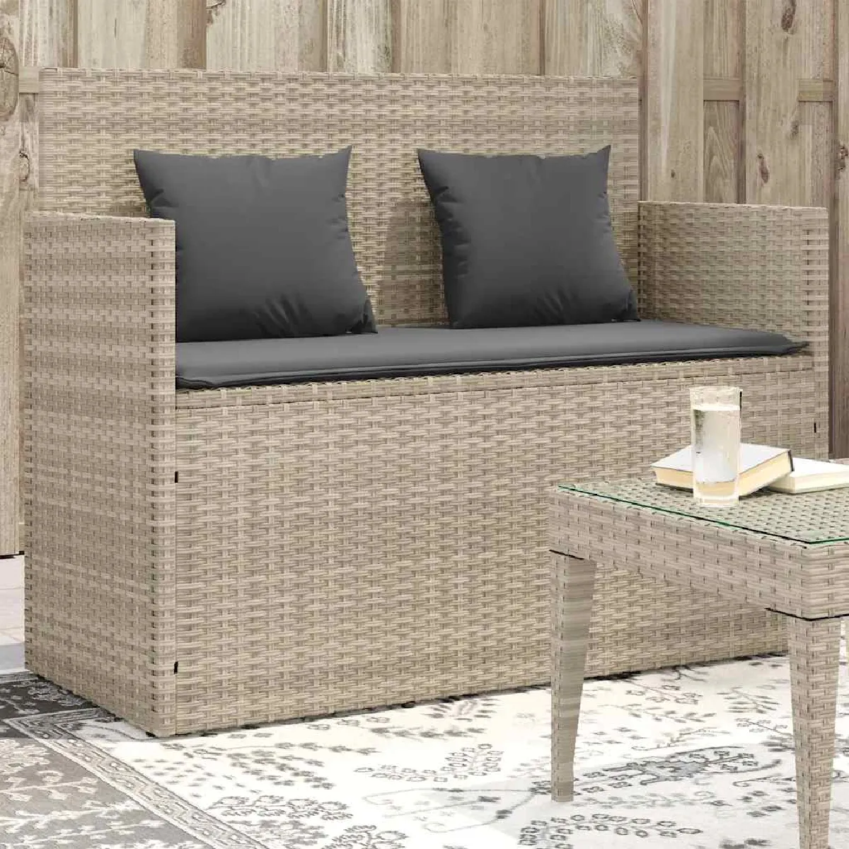 vidaXL Banc de Jardin avec Coussins Siège de Patio Chaise de Terrasse Meuble de Parc Arrière cour Balcon Extérieur 365766 - vue 2