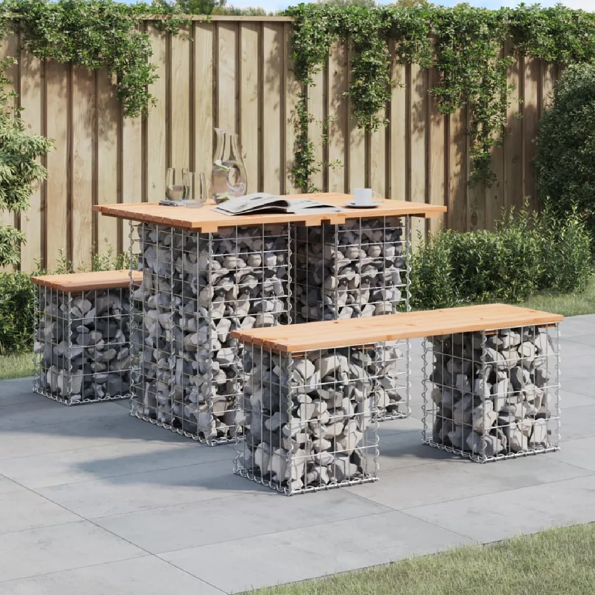 vidaXL Banc de jardin design de gabion 100x70x72 cm bois massif de pin 834365