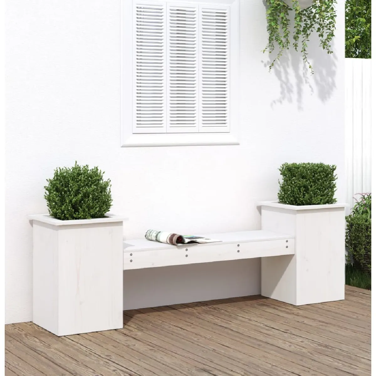 VIDAXL Banc avec jardinières blanc 184,5x39,5x56,5 cm bois massif pin