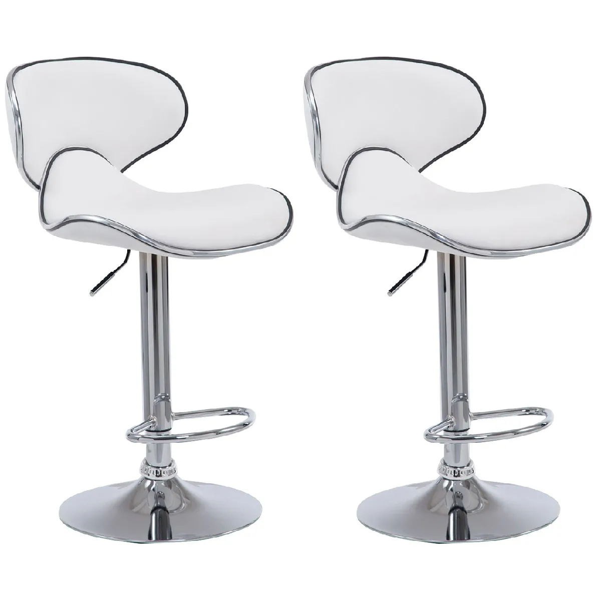 Tabouret de bar chaise de bar par 2 hauteur reglable avec repose pieds en similicuir blanc et metal