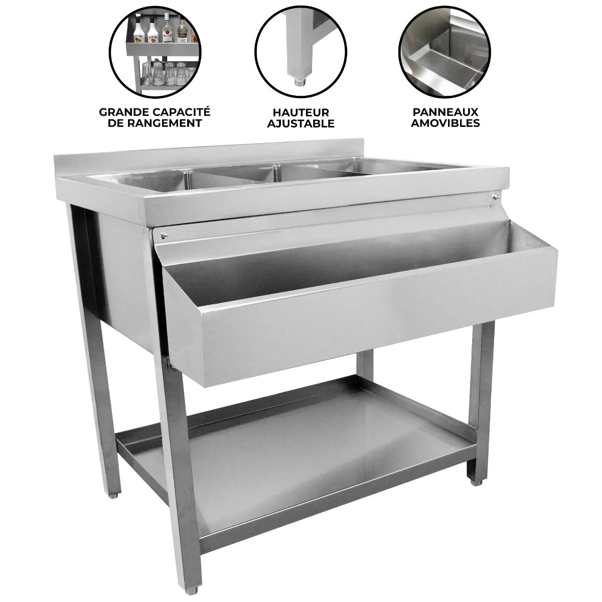 Monstershop Meuble bar cocktail inox - Argent