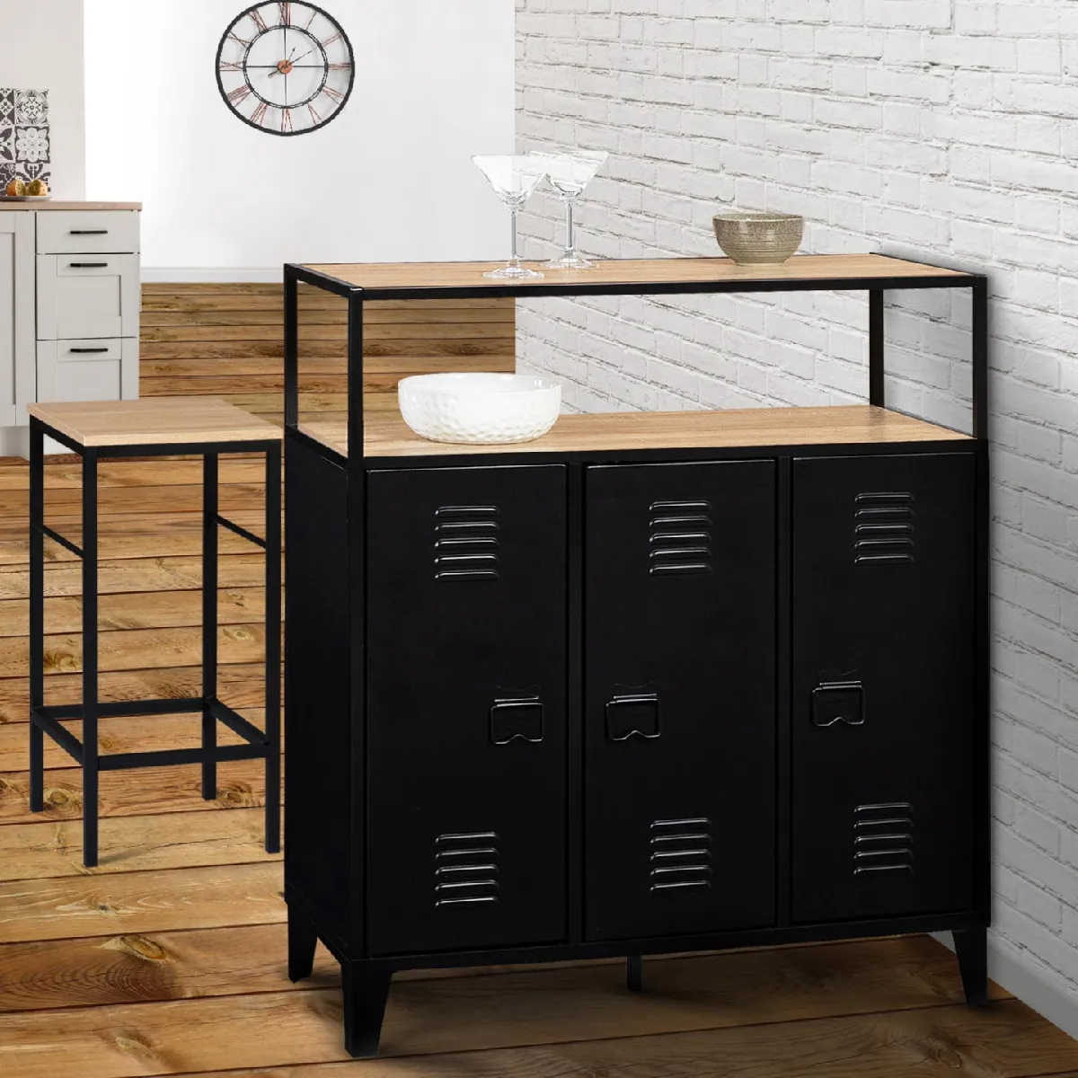 Meuble Bar Ester - Noir et Bois