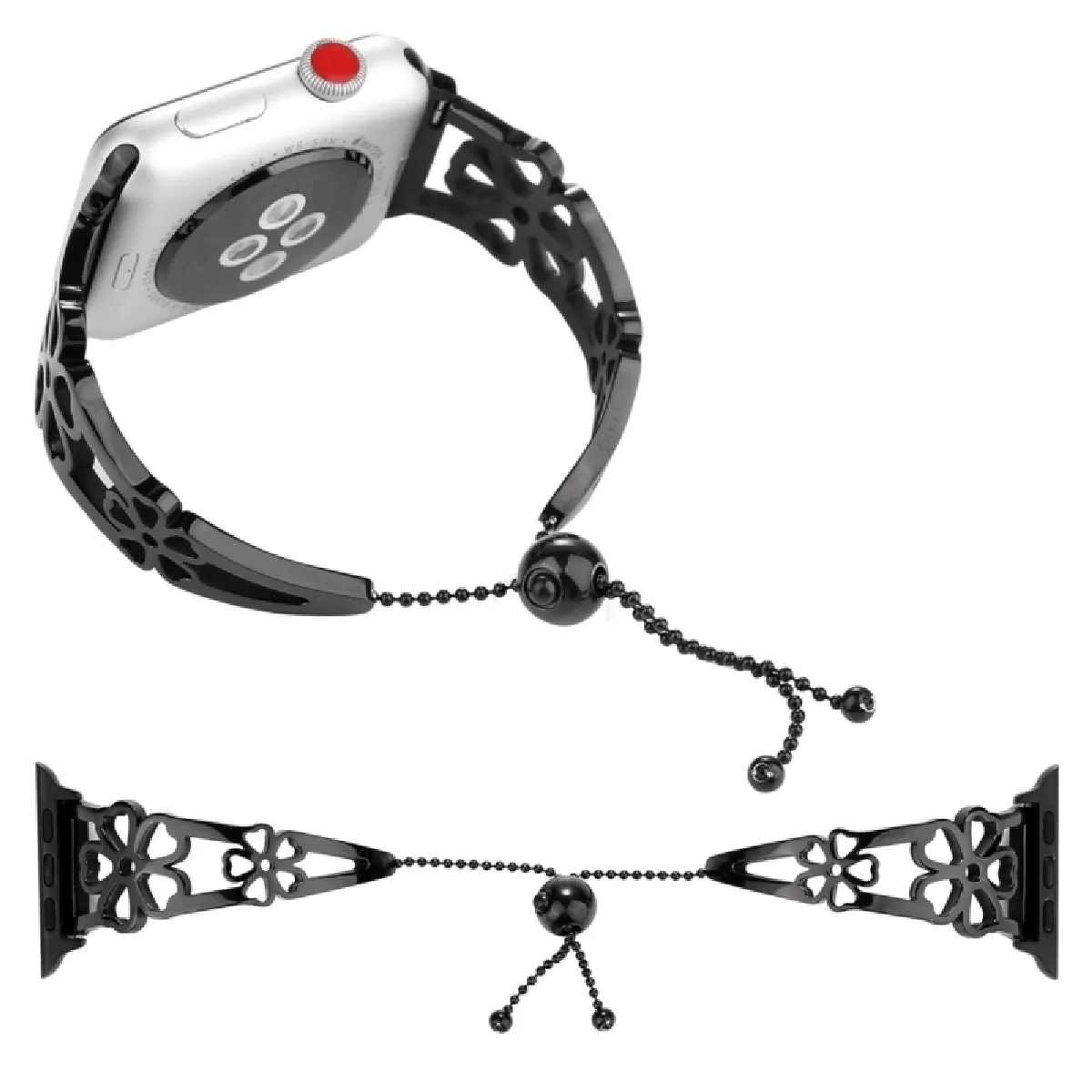 Bracelet Apple Watch 38 mm - Fleur Acier Noir