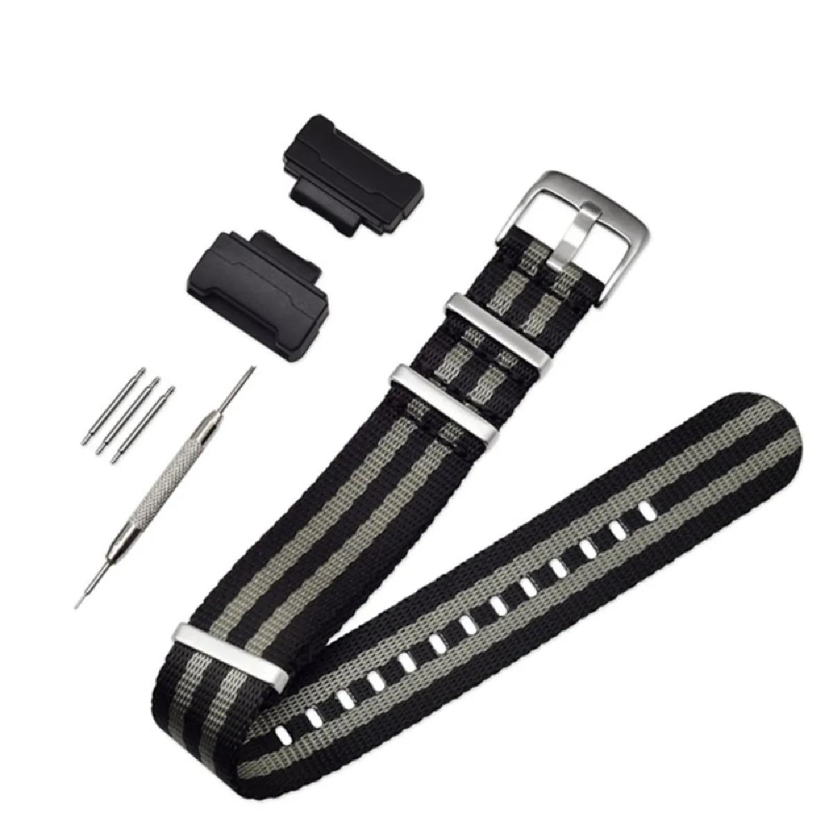 Bracelet Nylon pour Casio GA-110 - Rayure Grise/Noire