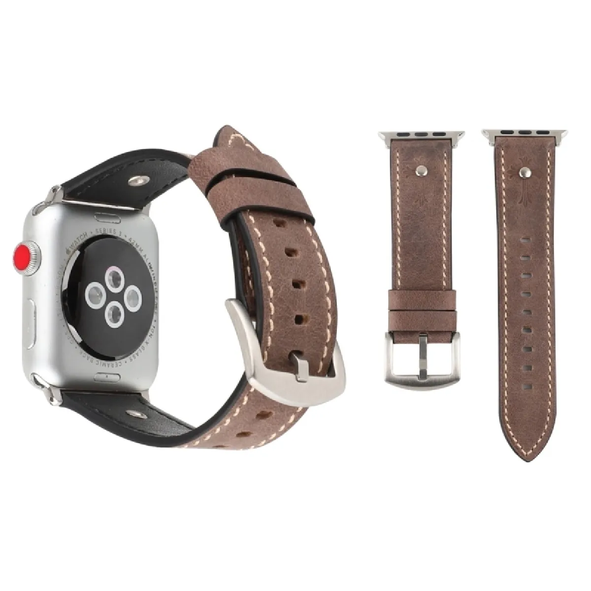Wewoo Bracelet en cuir véritable pour Apple Watch Series 3 - 38 mm - Vert