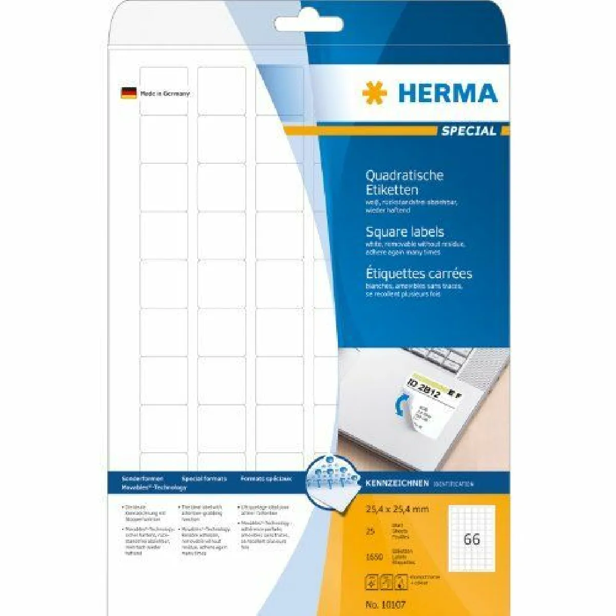 HERMA  &Eacute;tiquettes carr&eacute;es 25,4 mm