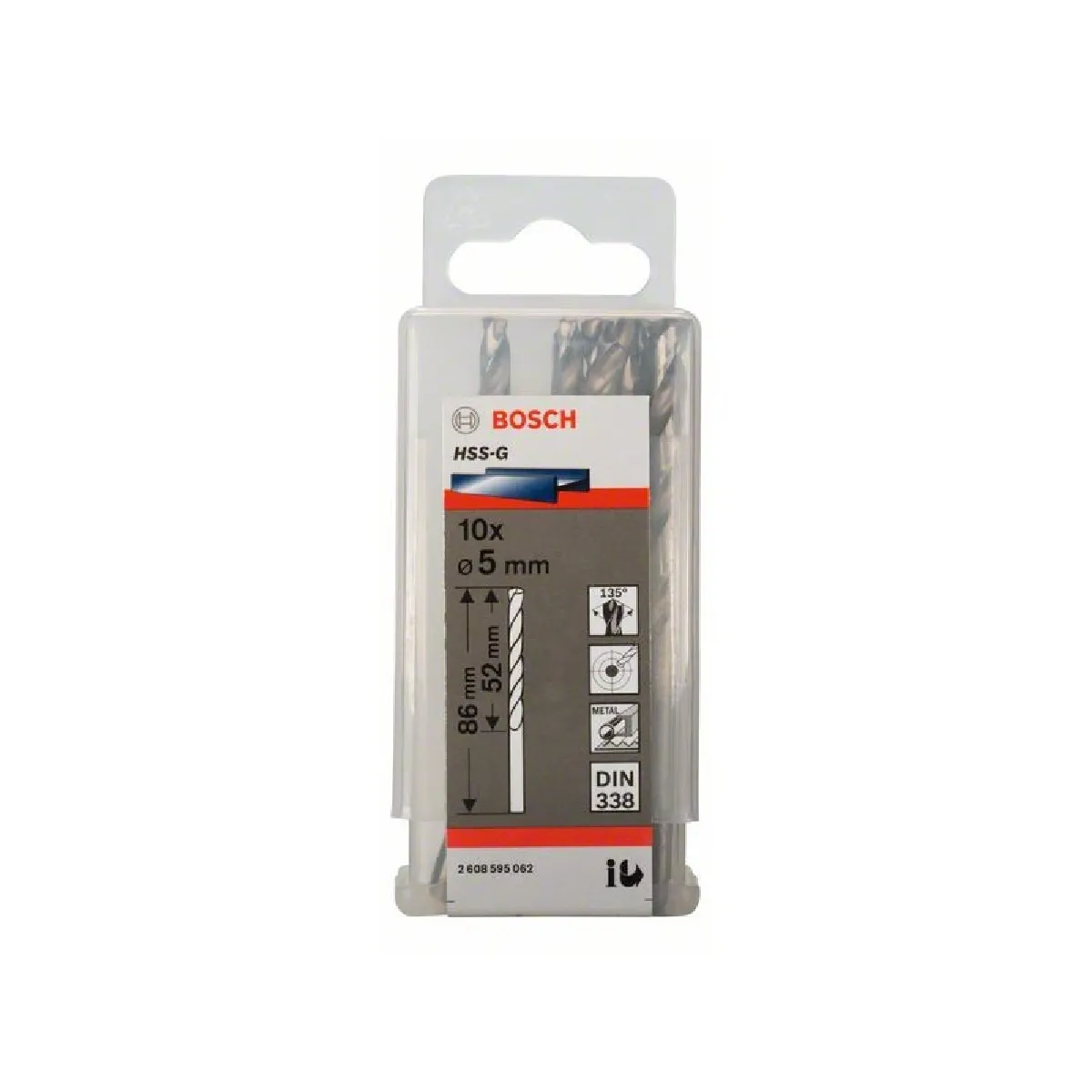 Lot de 10 forets à métaux rectifiés HSS G Standard DIN 338 Ø5.8mm Longueur 93mm BOSCH 2608595065 - vue 2