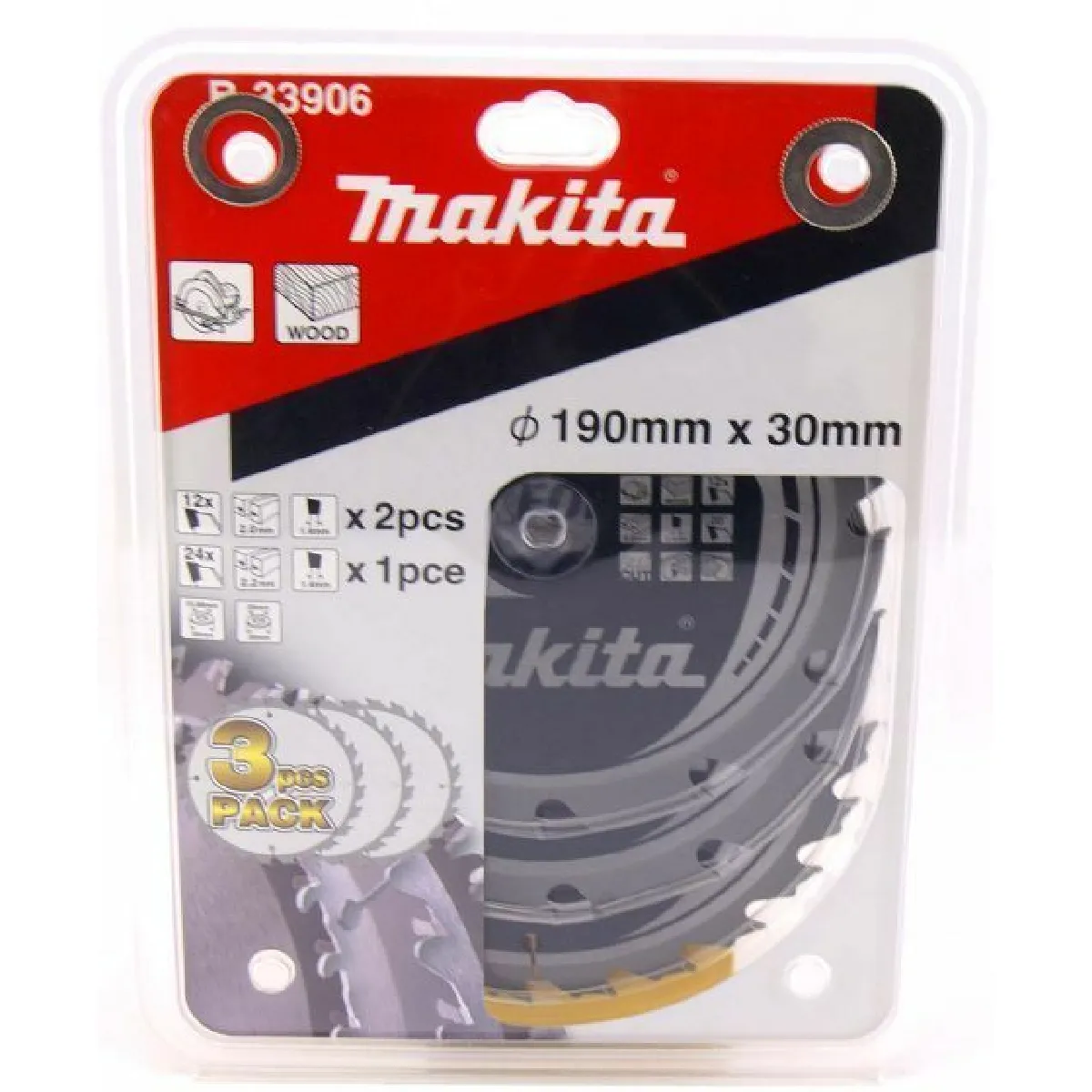 Scie Cloche Makita B-33906 – Lot de 3, 190 mm, Bois, Outils en Carbure