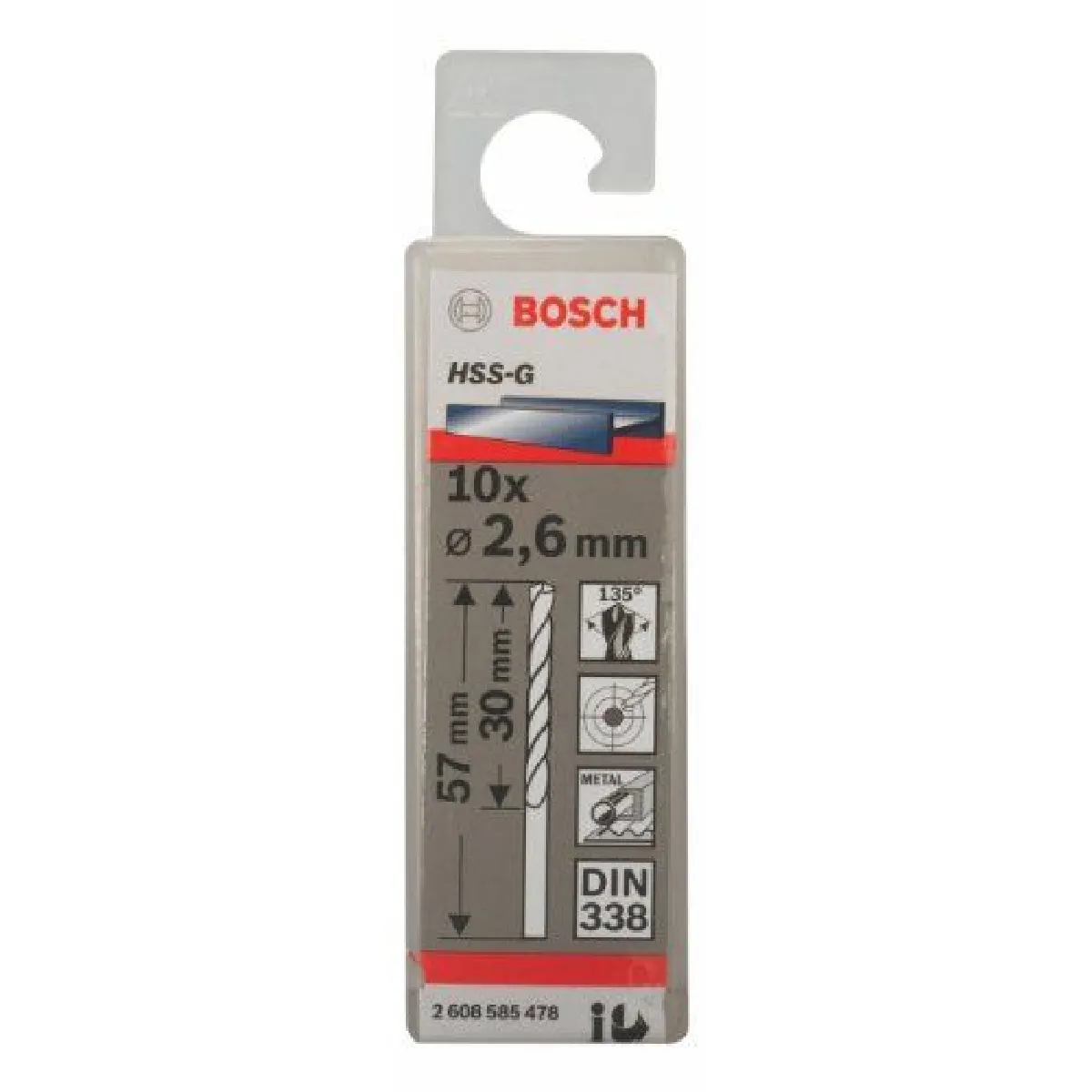 Foret À Métaux Bosch 2608585478 – HSS-G Ø2,6mm, Lot de 10