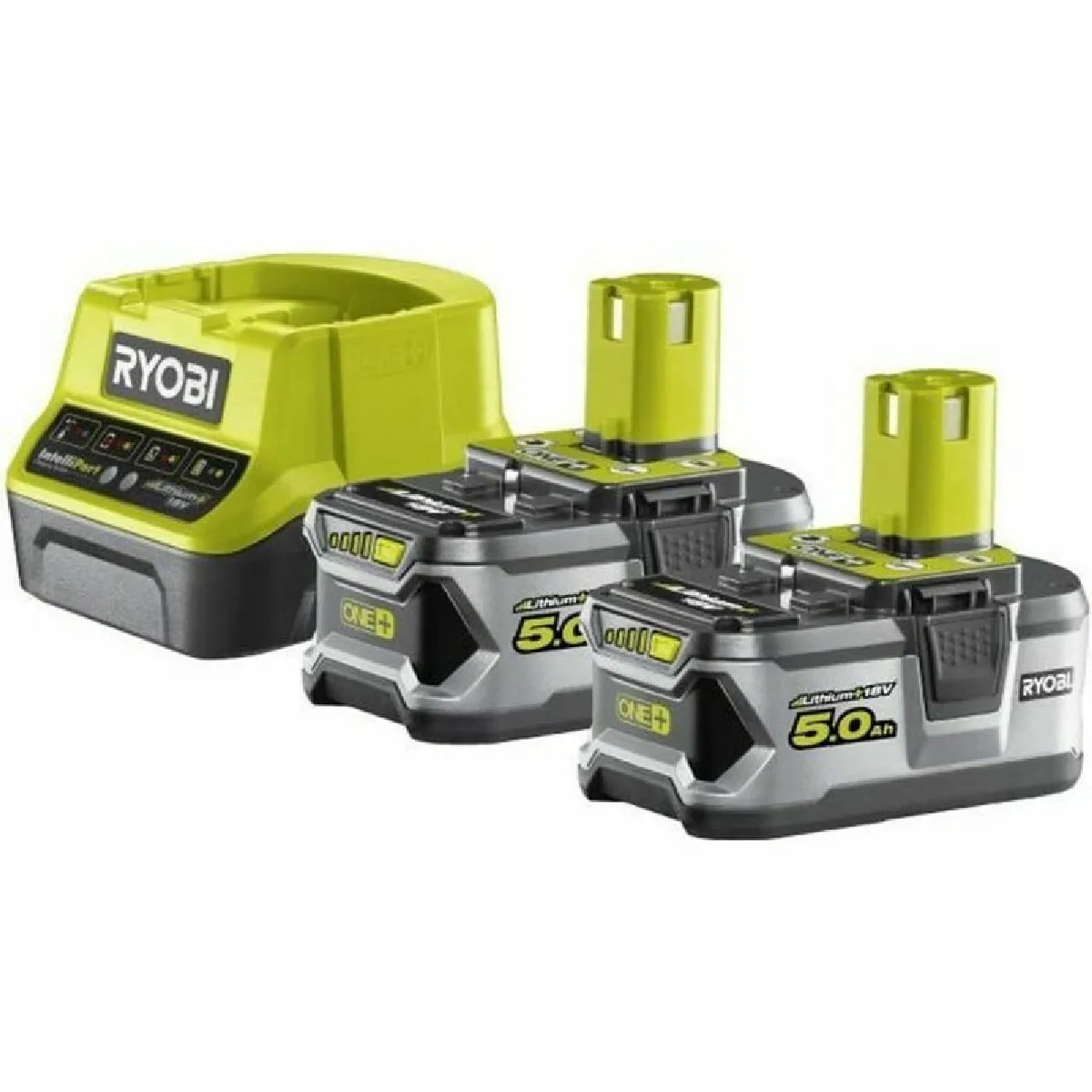 Ryobi Pack 2 batteries 18V One+ 5.0Ah LithiumPlus - 1 chargeur rapide 2.0Ah RC18120-250