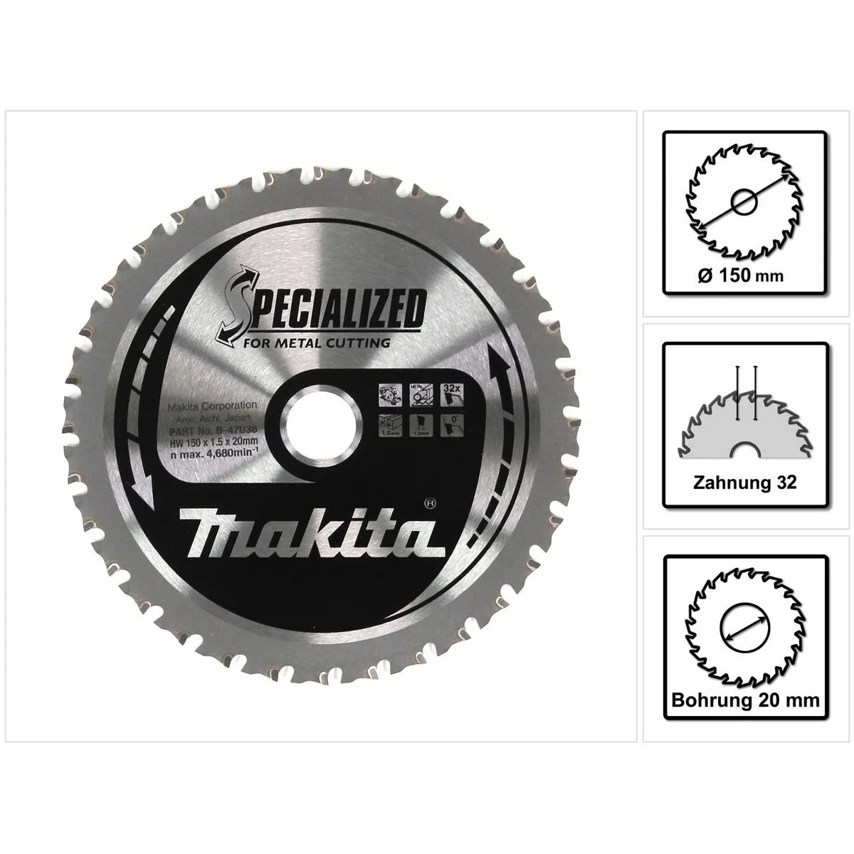 MAKITA Makita MCCS15032E Lame Métall HW 150 mm