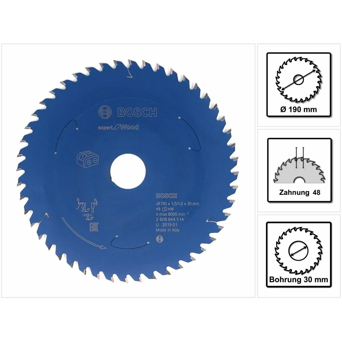 Bosch Lame de scie circulaire Expert for Wood 190 x 1 51 x 30 48 dents 2608644514 - vue 2