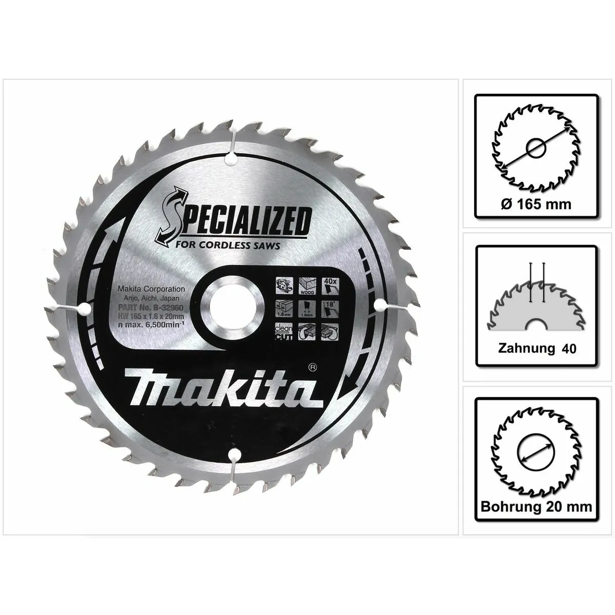 Makita SPECIALIZED Lame scie circulaire 165 mm 40 dents