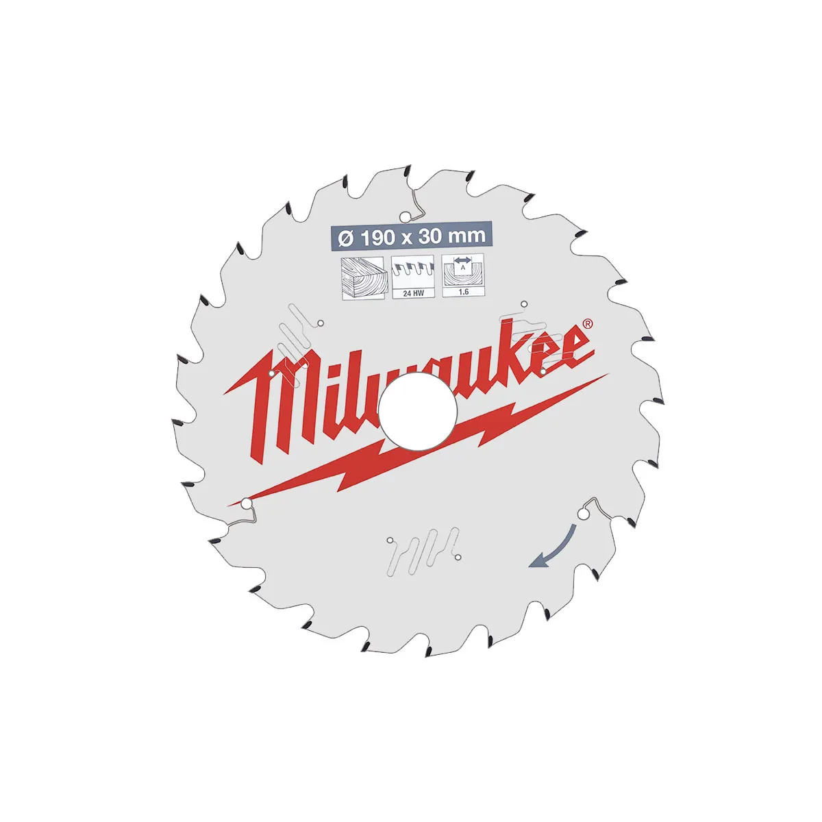 MILWAUKEE  Lame de scie circulaire bois 190 mm 24 dents - M&eacute;tal argent&eacute;