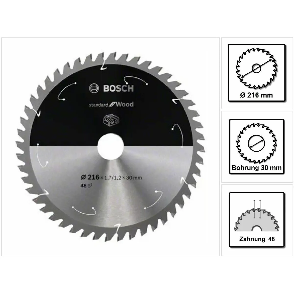 Bosch Lame de scie circulaire Standard for Wood pour scies sans fil 216 x 1 71 2 x 30 T48 2608837723 - vue 2