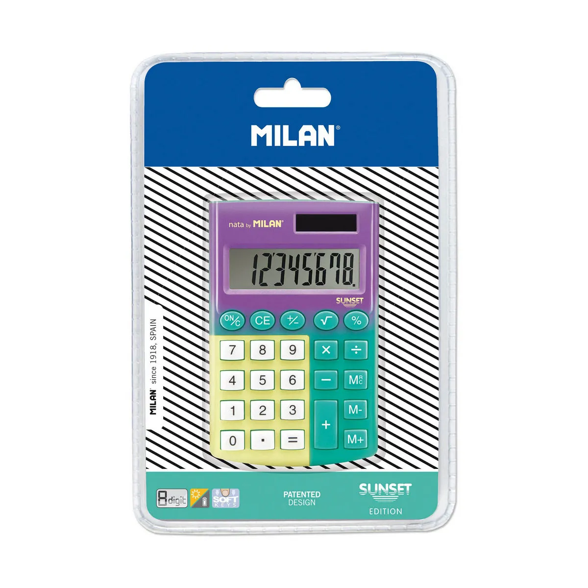 MILAN Blister calculatrice Pocket 8 chiffres, Sunset turquoise-jaune