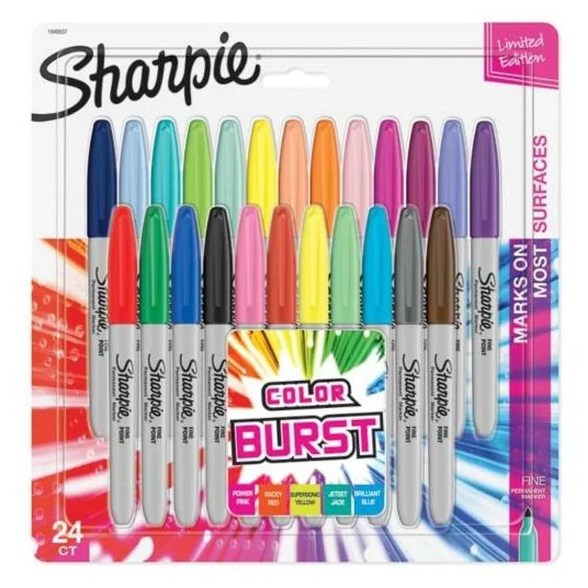 Non Communiqué Assortiment Sharpie 24 Marqueurs Permanents, Pointe Ogive Fine 0.9Mm, Colour Burst & Original, Sous Blister - Image 3