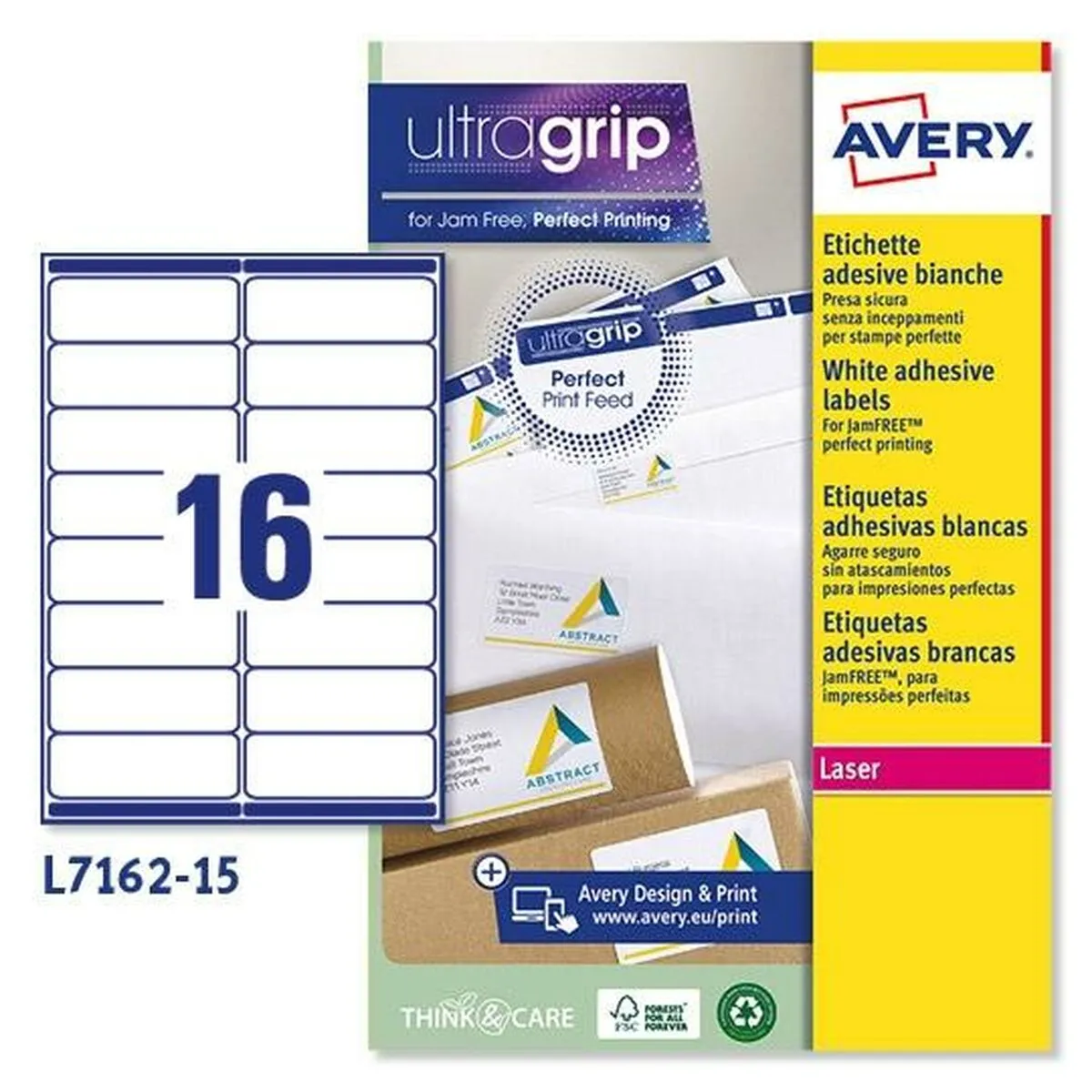 AVERY  &Eacute;tiquettes L7162-15 Blanc 15 Volets
