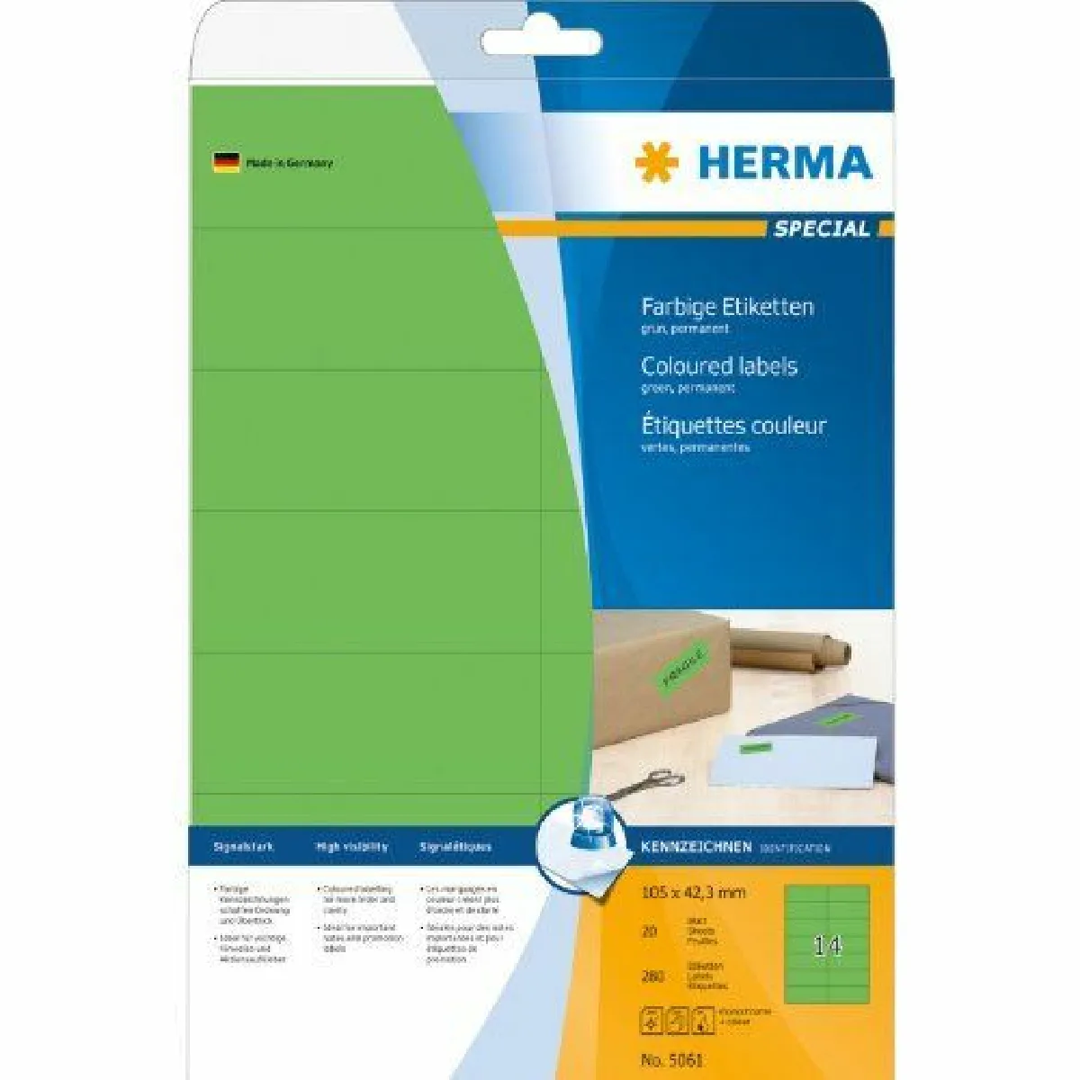 HERMA  &Eacute;tiquettes A4 105x42.3 Vert (280 Pi&egrave;ces)