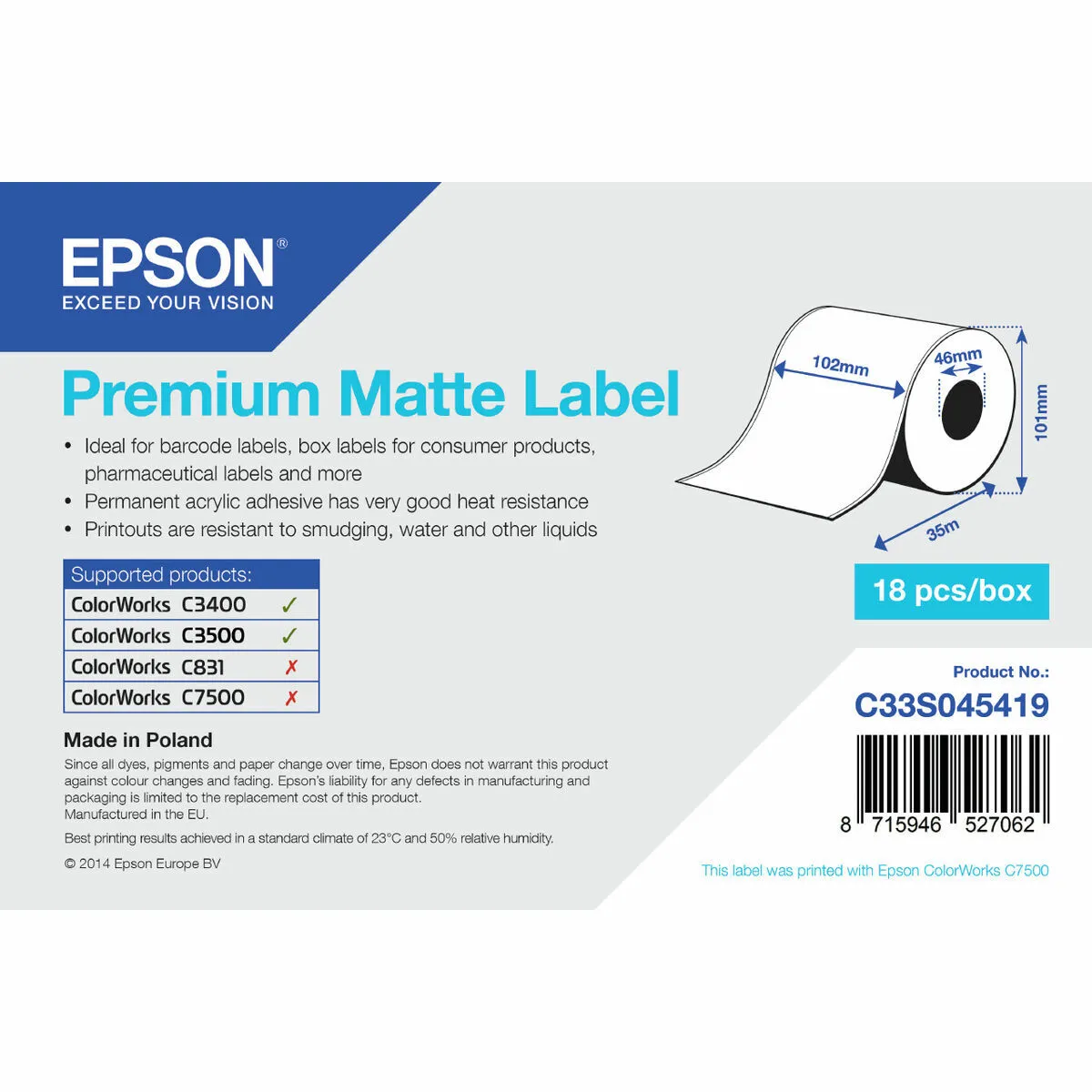 Epson Rouleau Papier Thermique C33S045419