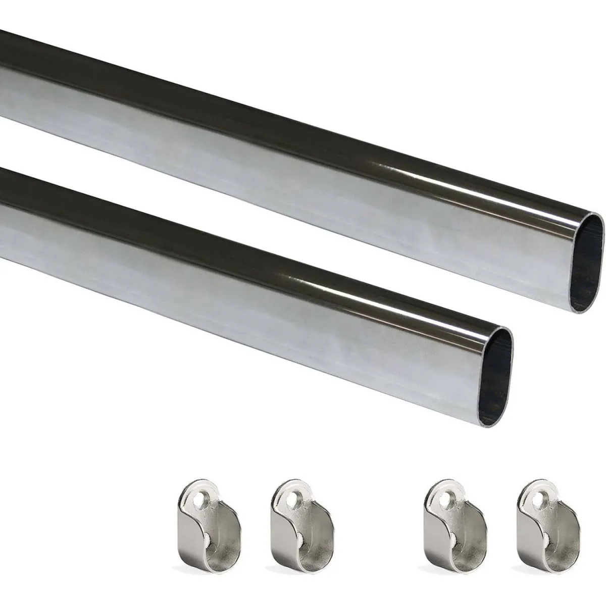 Non Communiqué Chromé Emuca - Tube De Penderie En Acier 30 X 15 Mm (Lot De 2) - Image 2
