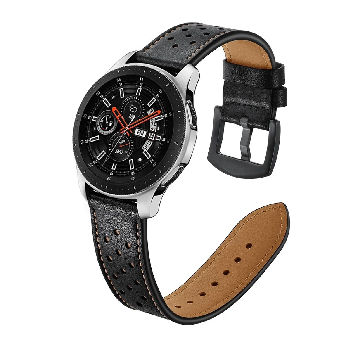 Générique Noir Bracelet De Montre En Cuir Véritable Pour Samsung Galaxy Watch 46 Mm