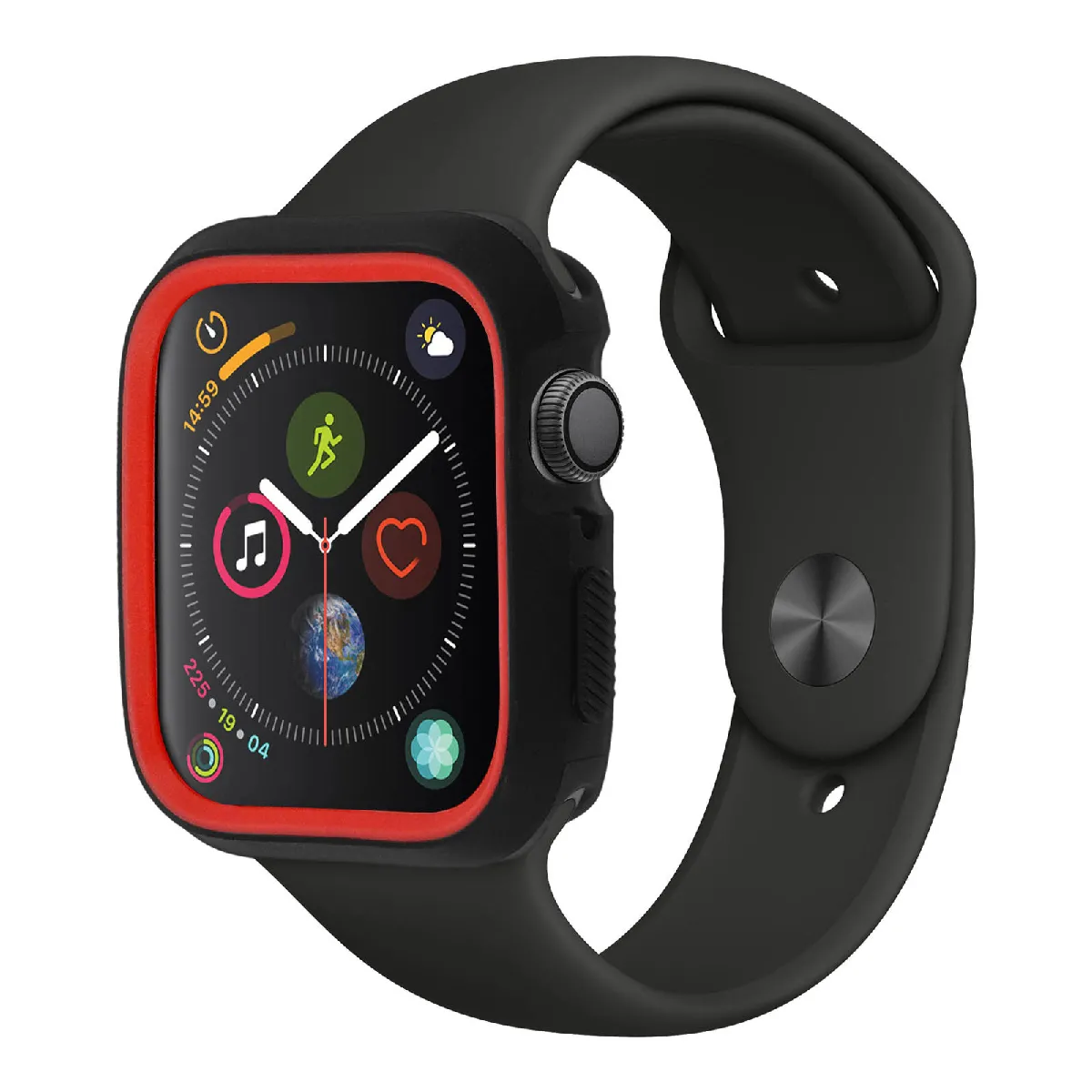 AVIZAR Coque Apple Watch 42 / 44 Mm Protection Bumper Antichoc Silicone - Noir Et Rouge
