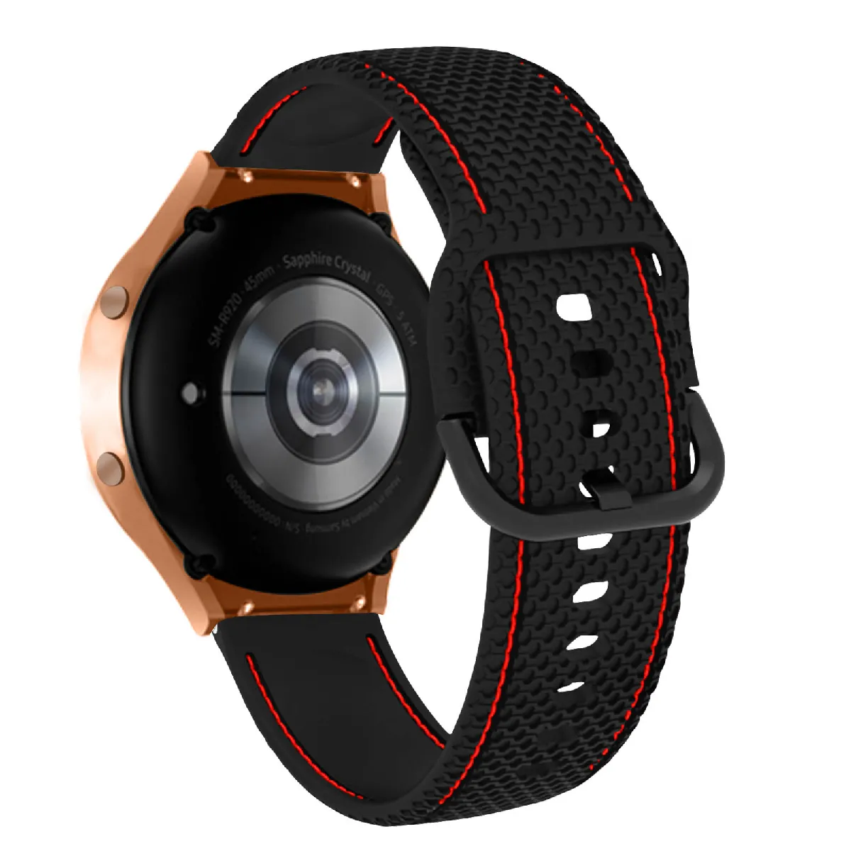 Avizar Noir/Rouge Bracelet Pour Galaxy Watch 5 / 5 Pro / 4 Silicone Coutures Bicolore