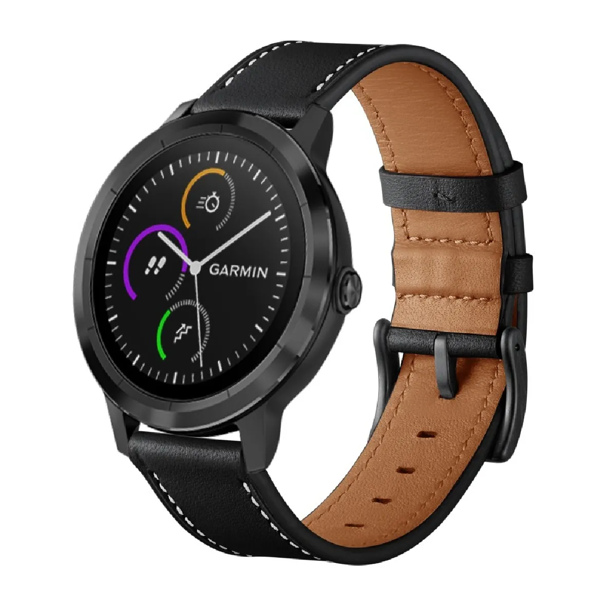 Générique Noir Bracelet En Cuir Véritable Pour Garmin Vivoactive 3