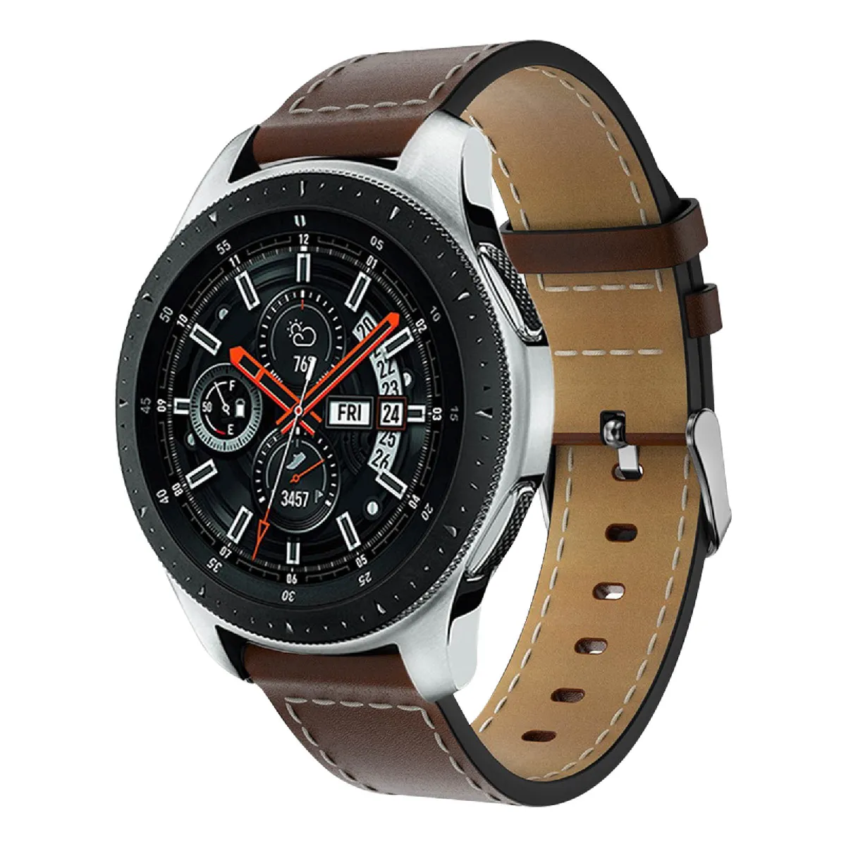 Avizar Marron Bracelet Samsung Galaxy Watch 46 Mm Cuir Véritable Lisse - Image 3