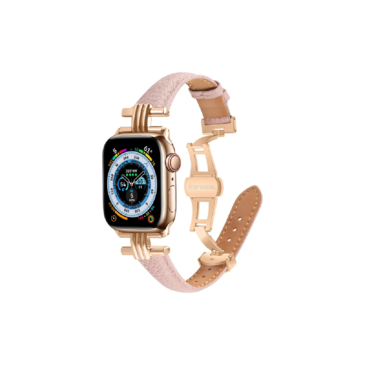 AVIZAR Eko Bracelet Cuir Boucle D&eacute;ployante Rose 38/41mm