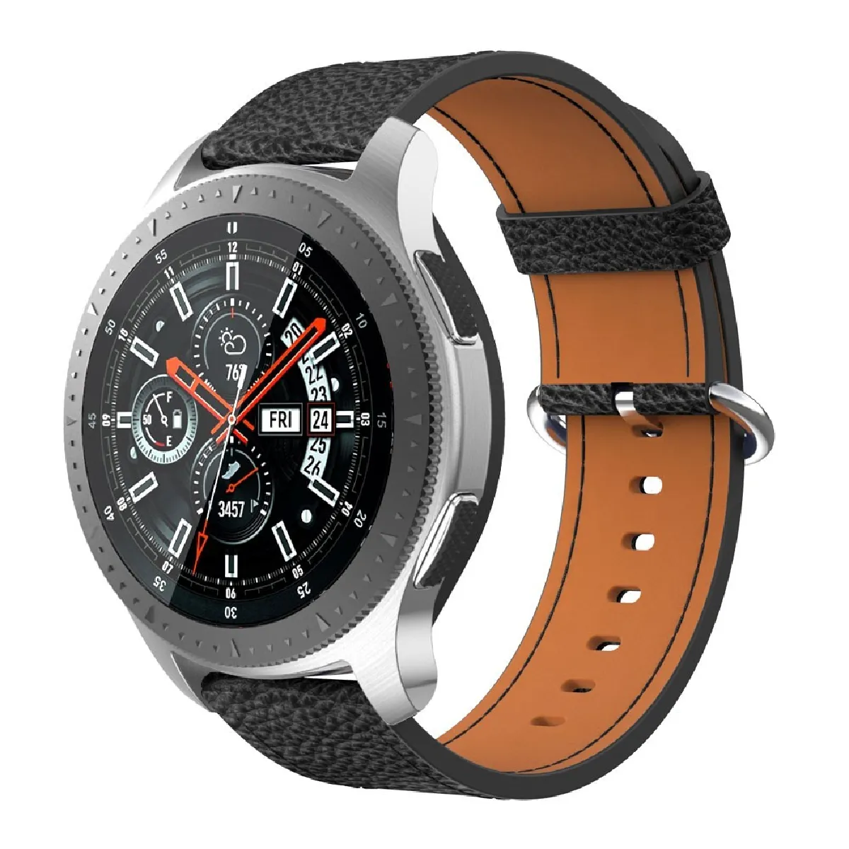 Générique Noir Bracelet En Cuir Véritable Pour Samsung Galaxy Watch 46 Mm