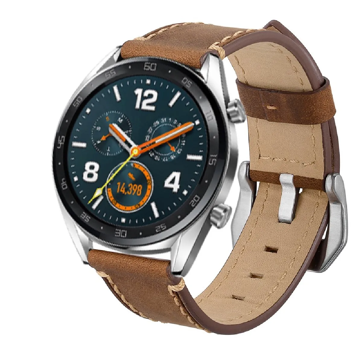Générique Marron Bracelet De Montre Connectée En Cuir Véritable Pour Huawei Watch Gt