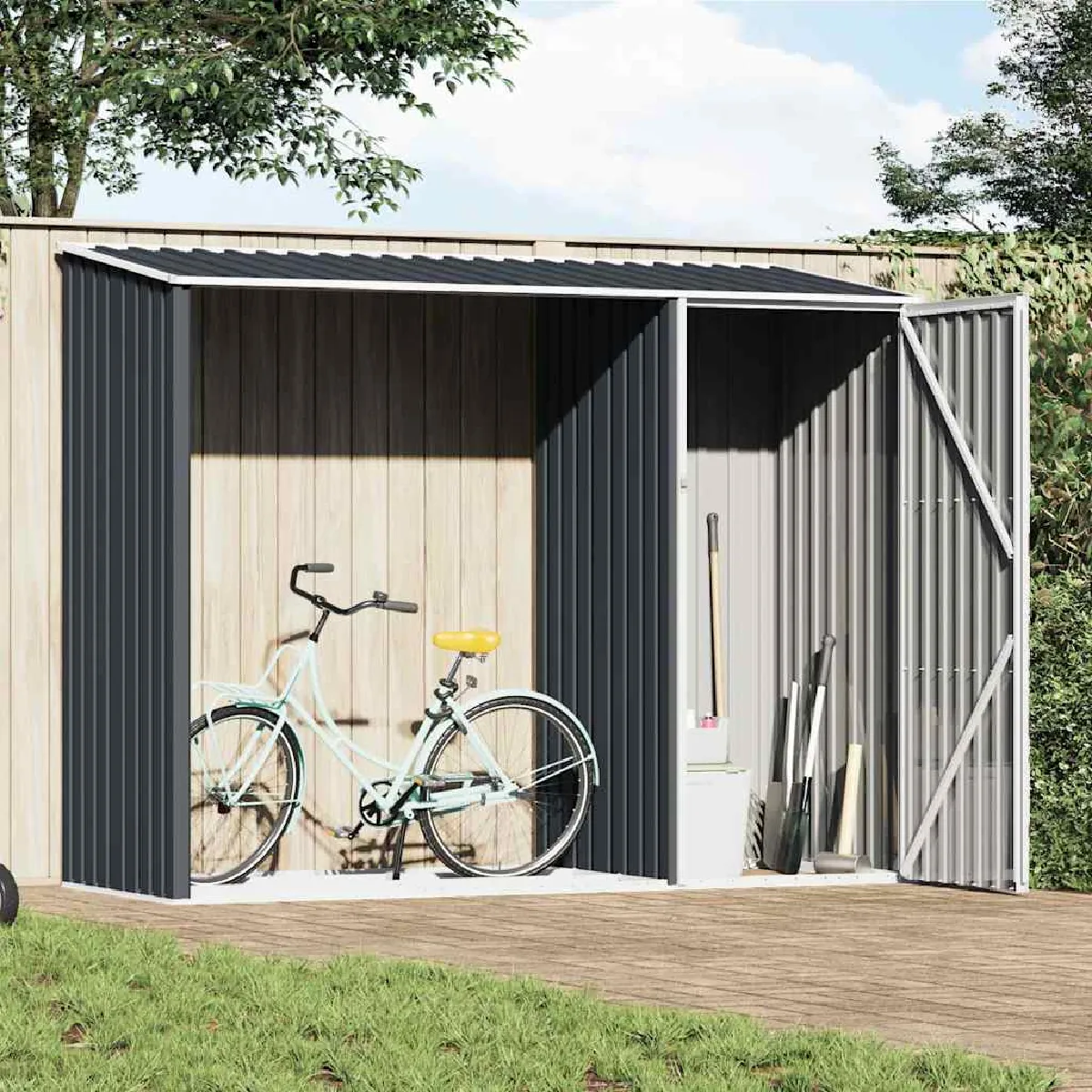 Vidaxl Abri à bois de jardin Anthracite 245x98x159 cm Acier galvanisé 46295 Gris - vue 5