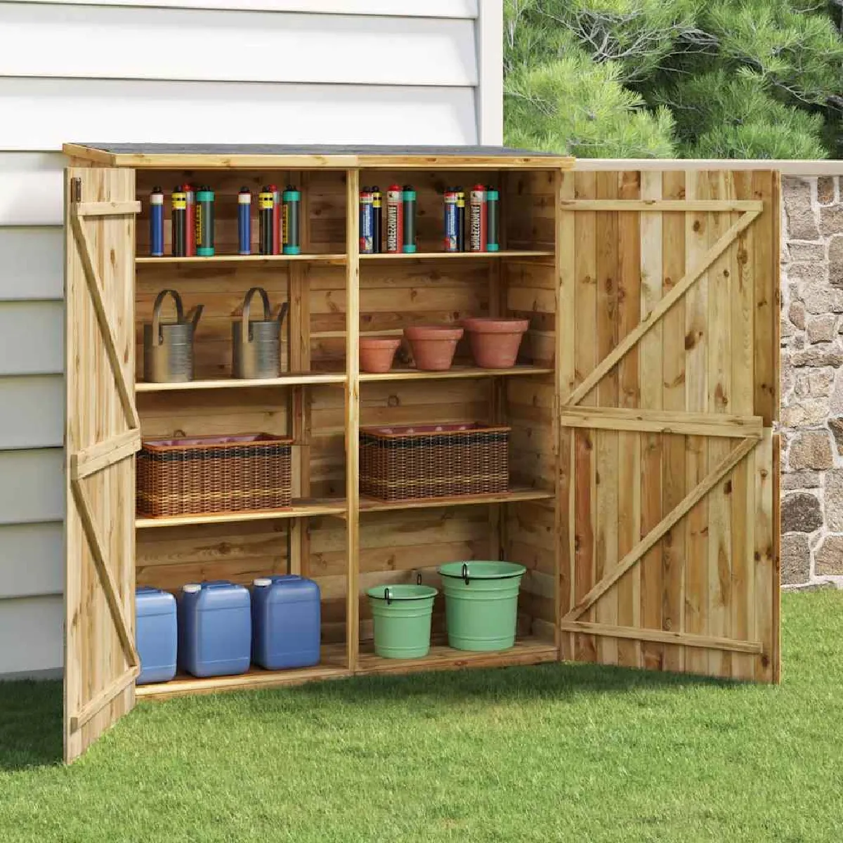 vidaXL Abri à outils de jardin - Bois de pin solide