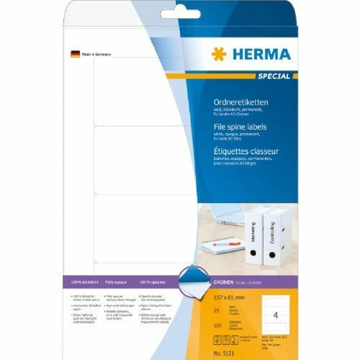 HERMA  &Eacute;tiquettes classeur A5 - Blanc